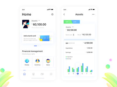 Personal asset home page and billing page bill clean data financial illustration personal assets ui ux