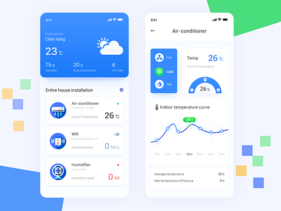 Smart home device interface adjustable air conditioning clean curve data smart home ui weather