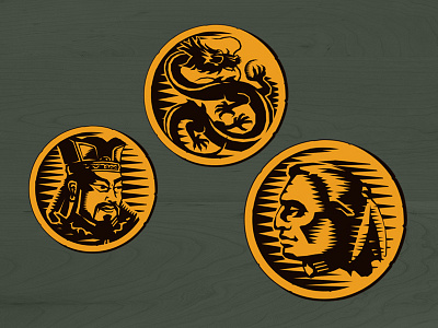 Illustrated coins coins icons illustration woodcut