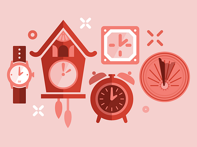 Clocks alarm clock clocks cuckoo clock digital illustration illustration red save time social media sundial time watch