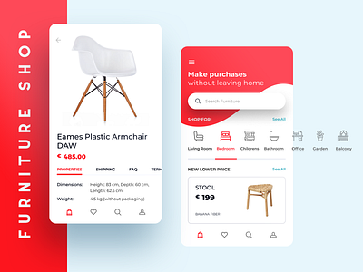 Furniture shop app app design clean design designinspiration full background inspiraldesign inspiration red ui ux designer vector