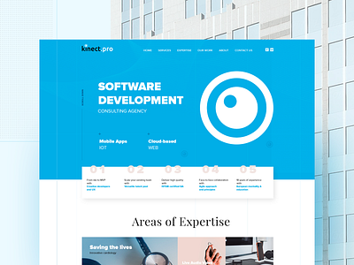 Kinect.pro software development agency agency agency branding agency website blue blue and white clean design designinspiration full background inspiraldesign inspiration software company software development typography ui ux ux designer web web design