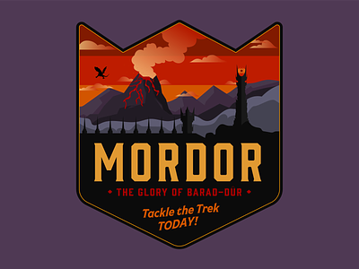Tackle the Trek Today! badge design explorer illustration logo lord of the rings sauron series sticker vector vintage volcano