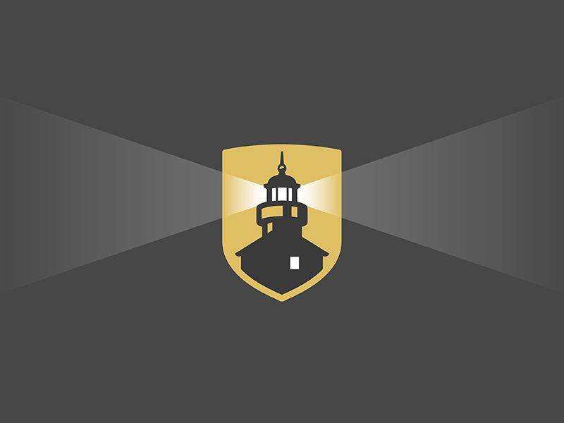 Lighthouse Shield black gold beams light identity mark badge crest logo shield lighthouse