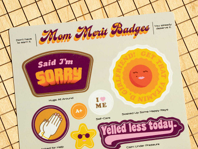 Mom Merit Badges badges design happy illustration mom star sticker sticker sheet stickers sun