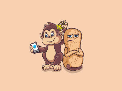 Monkey Peanut Illustration animal awesome cartoon cute drawn hand illustration logo made monkey peanut