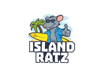 Island Ratz Logo Illustration animal beach cartoon character design funny illustration island mascot rat surf vector