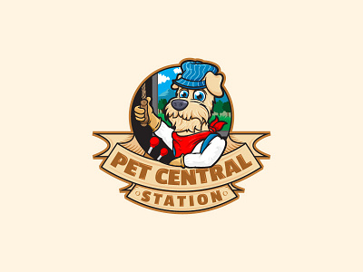 Pet Central Station Logo Design animal character design dog hand drawn illustration logo mascot pet train