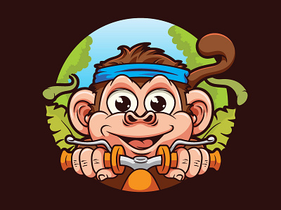 Monkey on Bike bike cartoon character cute design fitness funny illustration monkey vector