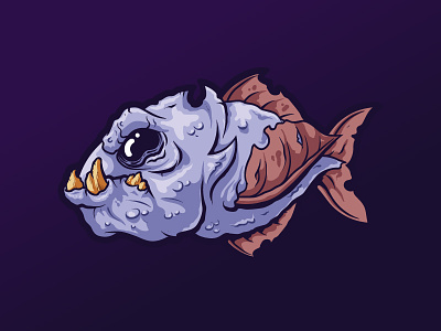 Monster Fish angry cartoon character design epic fish game illustration monster strong vector