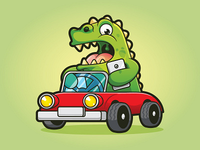 Driving Dino cartoon character cute design dinosaur funny illustration illustrator mascot vector