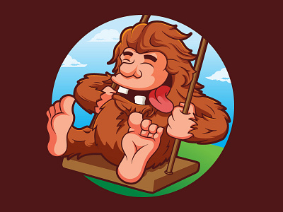 Sasquatch on a swing cartoon character cute design funny illustration illustrator mascot sasquatch swing vector