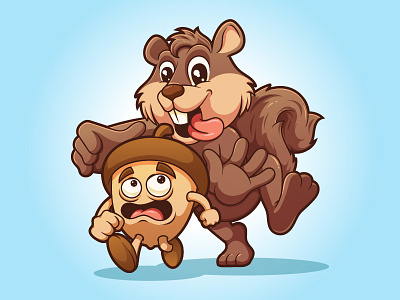Squirrel & Nut Illustration animal cartoon characters cute design funny illustration nut squirrel vector