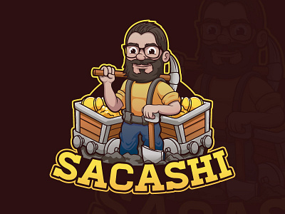 Sacashi Crypto Miner cartoon character crypto design illustration logo mascot miner