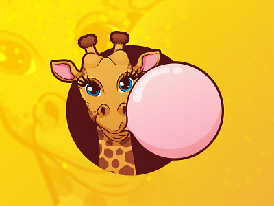 Giraffe with a bubble gum
