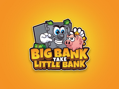Big Bank Take Little Bank cartoon character design funny game illustration logo mascot playful vector