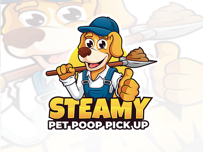 Puppy Poop Cleaner animal cartoon character cute design funny illustration logo mascot playful vector