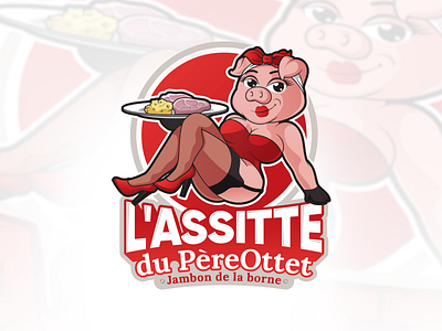 L'assitte restaurant logo animal cartoon design illustration logo pig playful restaurant vector