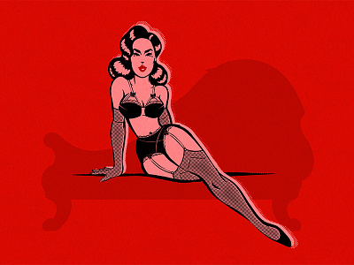 Dita 50s burlesque dita von teese halftone illustration pinup pinup girl retro vintage