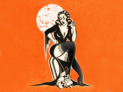 Vampira bats halloween illustration pinup pinup girl retro retro illustration vampira vampire vintage vintage illustration