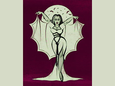 Lily Munster 60s halloween kitsch pinup pinup girl retro retro illustration vampire vintage vintage illustration