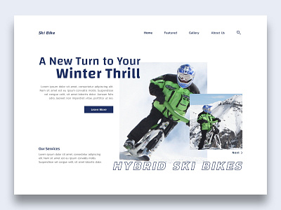 Ski Bike bike concept design flat hero page minimalist responsive design responsive web ski ski bike snow snowboarding typogaphy ui ux web web design website winter