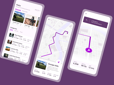 Patia - Route discovery and navigation for bikers bike biking design discovery exercise fitness map map navigation mobile navigation product design ui ux