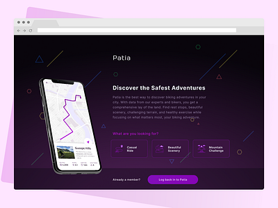 Patia Landing Page Concept bike biking branding cycling design discovery exercise fitness interaction design landing page map map navigation mobile navigation product design safety ui ux