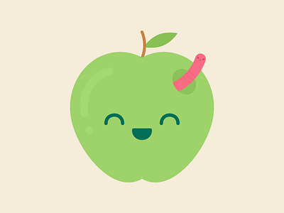 Apple & Worm apple cute digital flat fruit happy health illustration kawaii positive smile vector worm