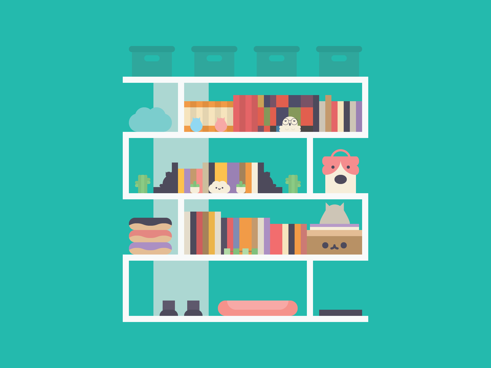 My Bookshelf flat flat design still life vector weeklywarmup