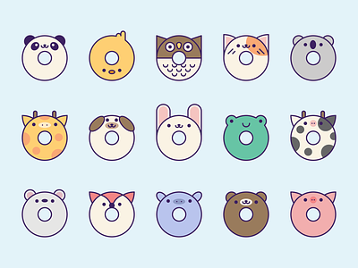 Cute Kawaii Animal Donuts animals bear bunny cat cute dog donught donut fox illustration kawaii koala mouse owl panda pixel puppy rabbit vector