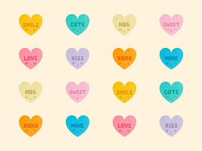 Candy Hearts candy digital heart hug illustration kiss lollie love mine smile sweet valentine day vector