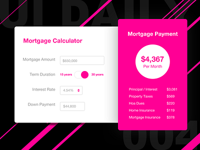 Mossubi Daily UI 004 - Mortgage Calculator 004 80s style calculator daily challenge dashboard humpday modern design noshame pink retro throwback ui challenge ui design uiux ux design web design