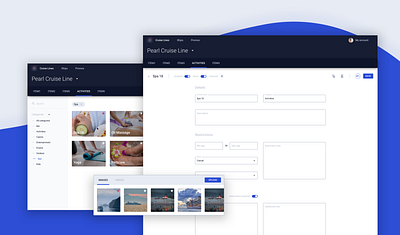Cruise line CMS cards cms cruise cruise line cruiser cruises design form form field header image gallery images ships sidebar tab bar text field toggle web