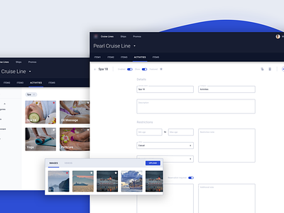 Cruise line CMS cards cms cruise cruise line cruiser cruises design form form field header image gallery images ships sidebar tab bar text field toggle web