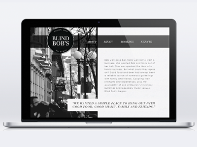 blind bob's website redesign / about page and bar black blind bobs design graphic school web white