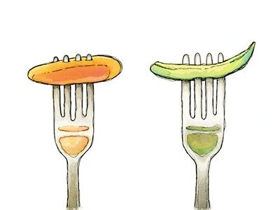Beans and Carrots carrot drawing fork green bean illustration pen watercolor