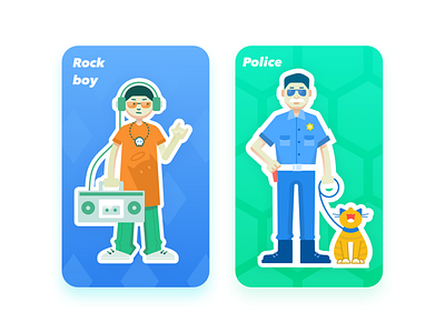 Avatar Cards part 2 blue card cat design fantasy funny green icon illustration people police procreate rock sketch ui vector