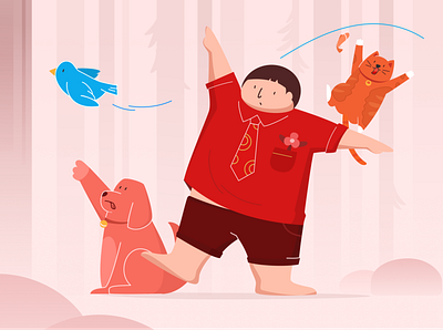 Imitate animal bird cat childhood design dog fantasy funny illustration jungle motion red ui vector