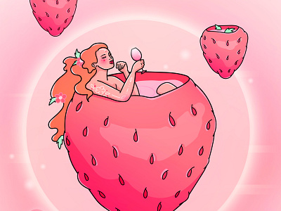 Strawberry bath bath character holiday illustration relax spa strawberry