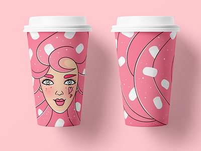 Coffee cup design branding character coffee coffee cup coffee shop cup design design illustration marshmallow pink