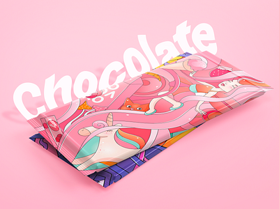 Chocolate branding cgart chocolate chocolate bar chocolate design coffee concept design illustration pink sweets unicorn