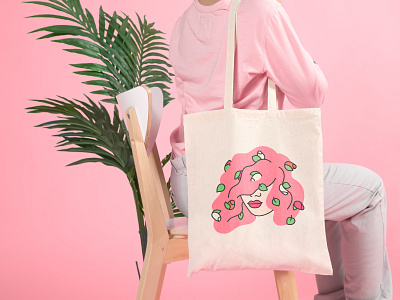 Tote Bag character flowers illustration packaging packagingdesign pink pink hair print tote bag tote bags