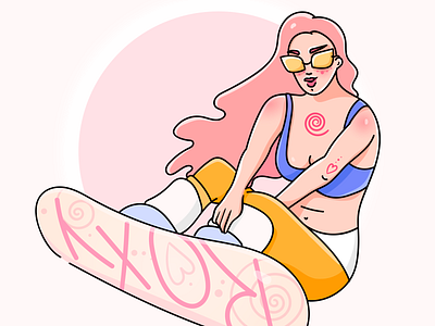 Snowboarding Girl ads branding character design illustration pink roxy snowboard woman