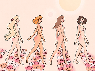 Valentine`s Road (Abbey Road inspo) album cover beatles character cover design flowers illustration nude nudeart pink poster woman