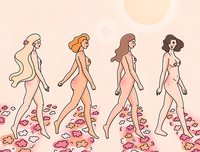 Valentine`s Road (Abbey Road inspo) album cover beatles character cover design flowers illustration nude nudeart pink poster woman