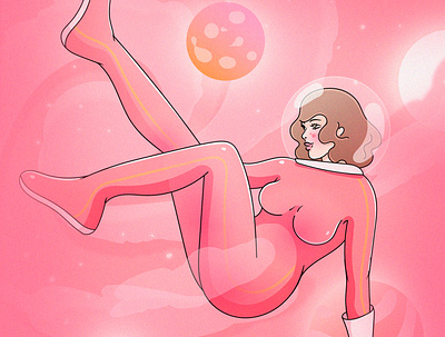 Cosmonautics Day cgart character cosmonaut cosmonautics day illustration pink poster space woman