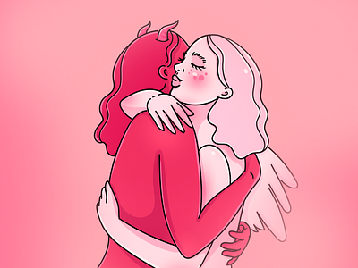 Embrace Your Differences angel character demon differences horns hug illustration pink poster red selfcare selflove wings woman
