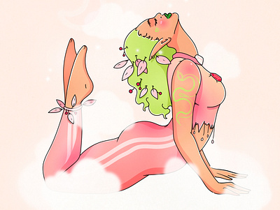 Yoga character elf illustration pink postcard poster woman yoga