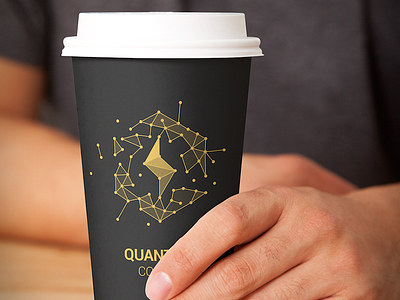 Quantum Coffee Cup bolt branding coffee cup grid id logo quantum